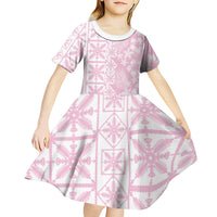 Pastel Pink Kahili Quilt Hawaii Kid Short Sleeve Dress Tropical Flower Seamless Half Style
