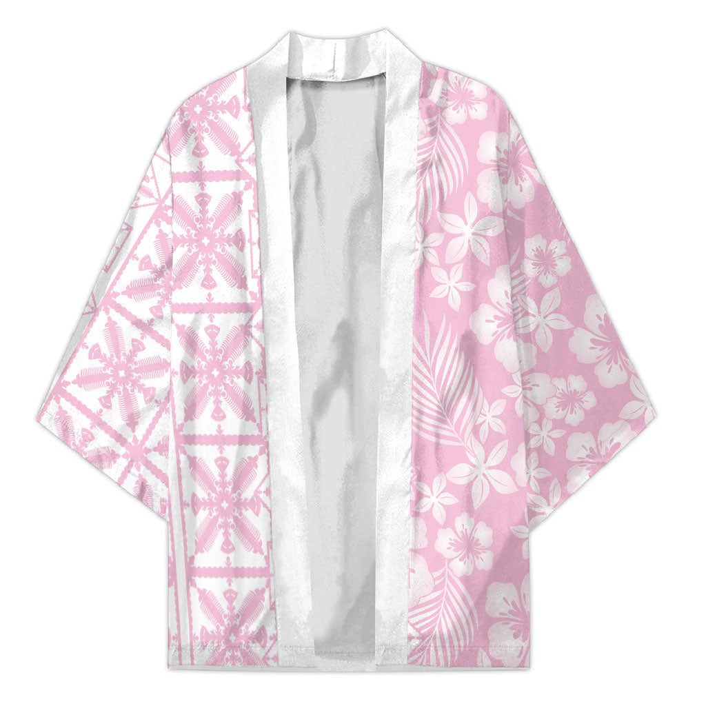 Pastel Pink Kahili Quilt Hawaii Kimono Tropical Flower Seamless Half Style