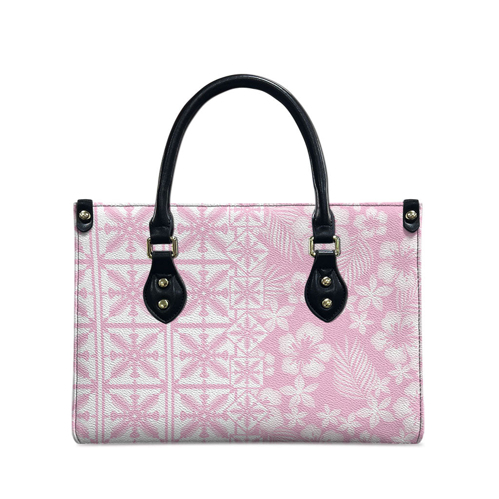Pastel Pink Kahili Quilt Hawaii Leather Bag Tropical Flower Seamless Half Style