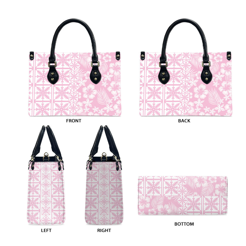 Pastel Pink Kahili Quilt Hawaii Leather Bag Tropical Flower Seamless Half Style