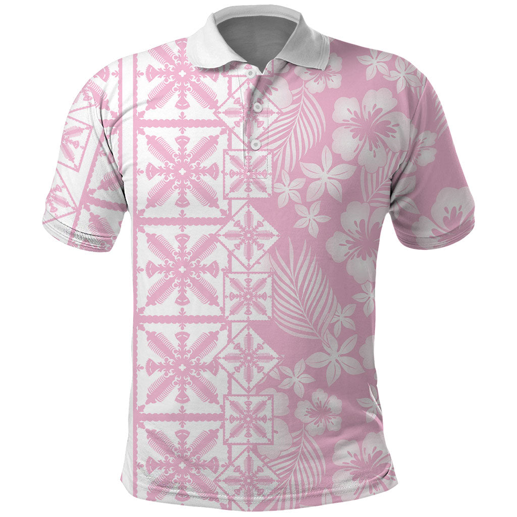 Pastel Pink Kahili Quilt Hawaii Polo Shirt Tropical Flower Seamless Half Style