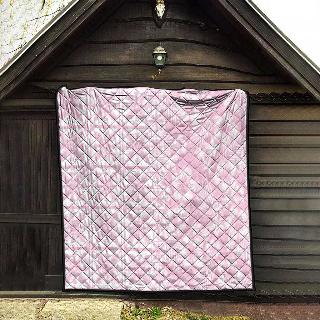 Pastel Pink Kahili Quilt Hawaii Quilt Tropical Flower Seamless Half Style
