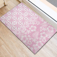 Pastel Pink Kahili Quilt Hawaii Rubber Doormat Tropical Flower Seamless Half Style