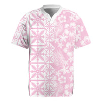 Pastel Pink Kahili Quilt Hawaii Rugby Jersey Tropical Flower Seamless Half Style