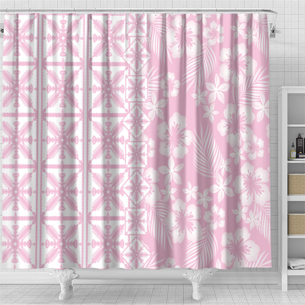 Pastel Pink Kahili Quilt Hawaii Shower Curtain Tropical Flower Seamless Half Style