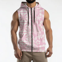 Pastel Pink Kahili Quilt Hawaii Sleeveless Zip Hoodie Tropical Flower Seamless Half Style