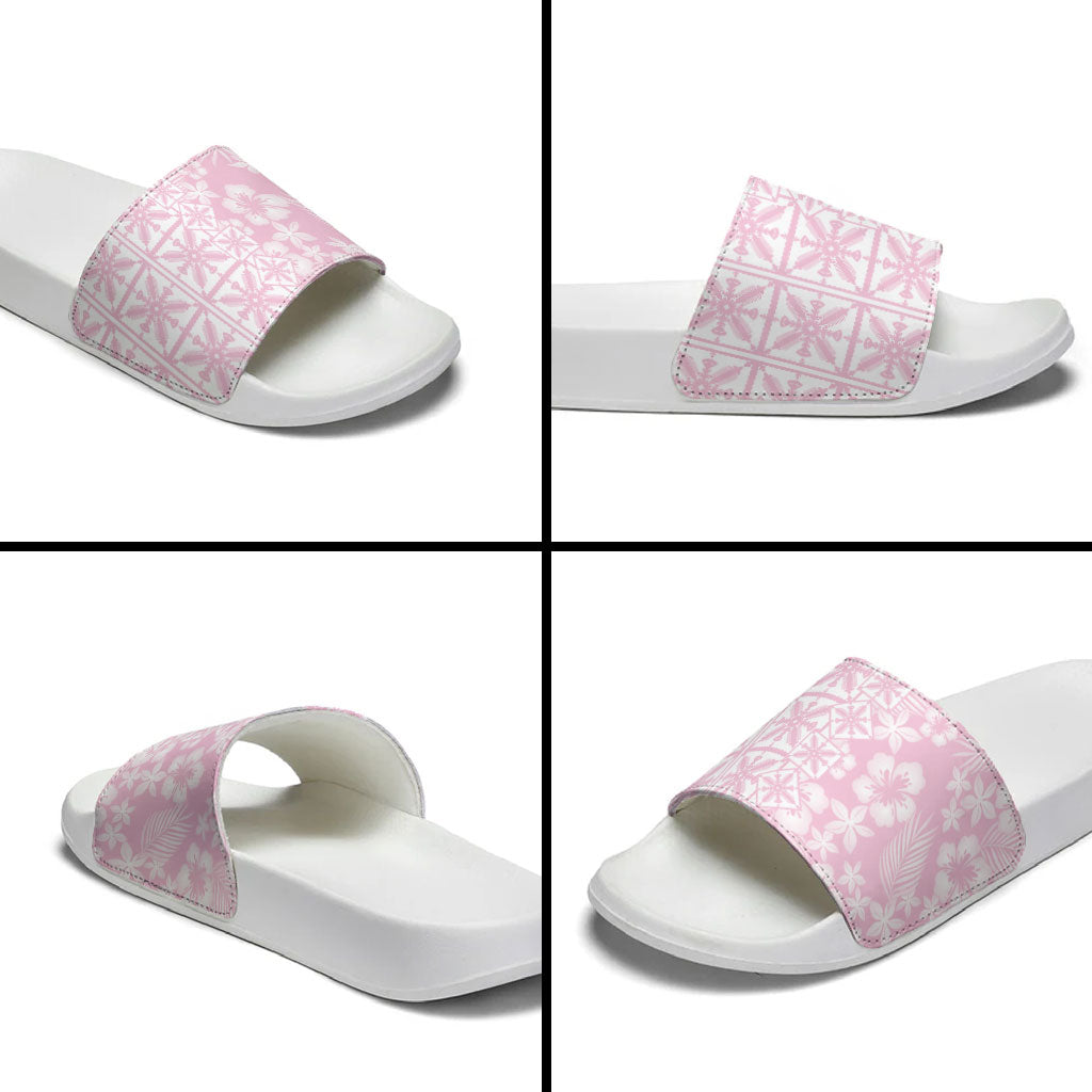 Pastel Pink Kahili Quilt Hawaii Slide Sandals Tropical Flower Seamless Half Style