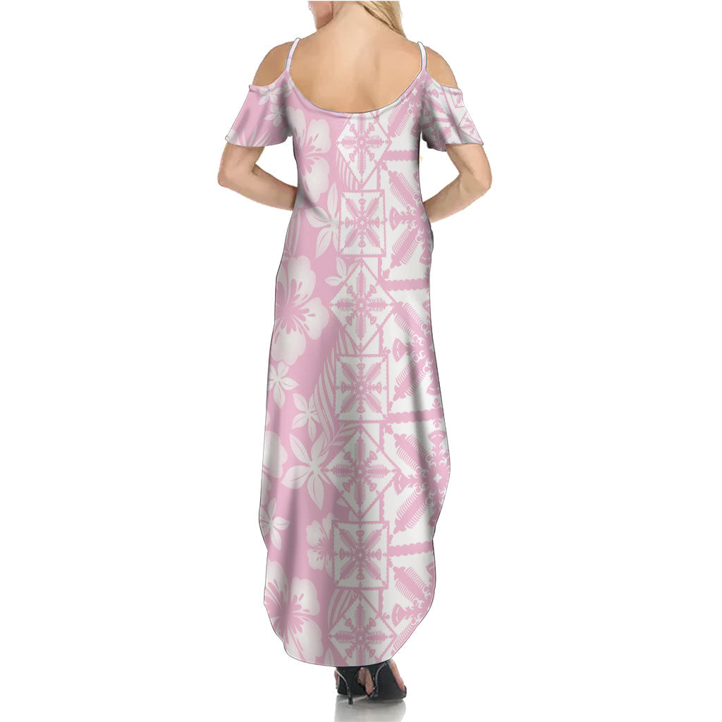Pastel Pink Kahili Quilt Hawaii Summer Maxi Dress Tropical Flower Seamless Half Style