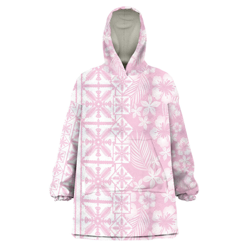 Pastel Pink Kahili Quilt Hawaii Wearable Blanket Hoodie Tropical Flower Seamless Half Style
