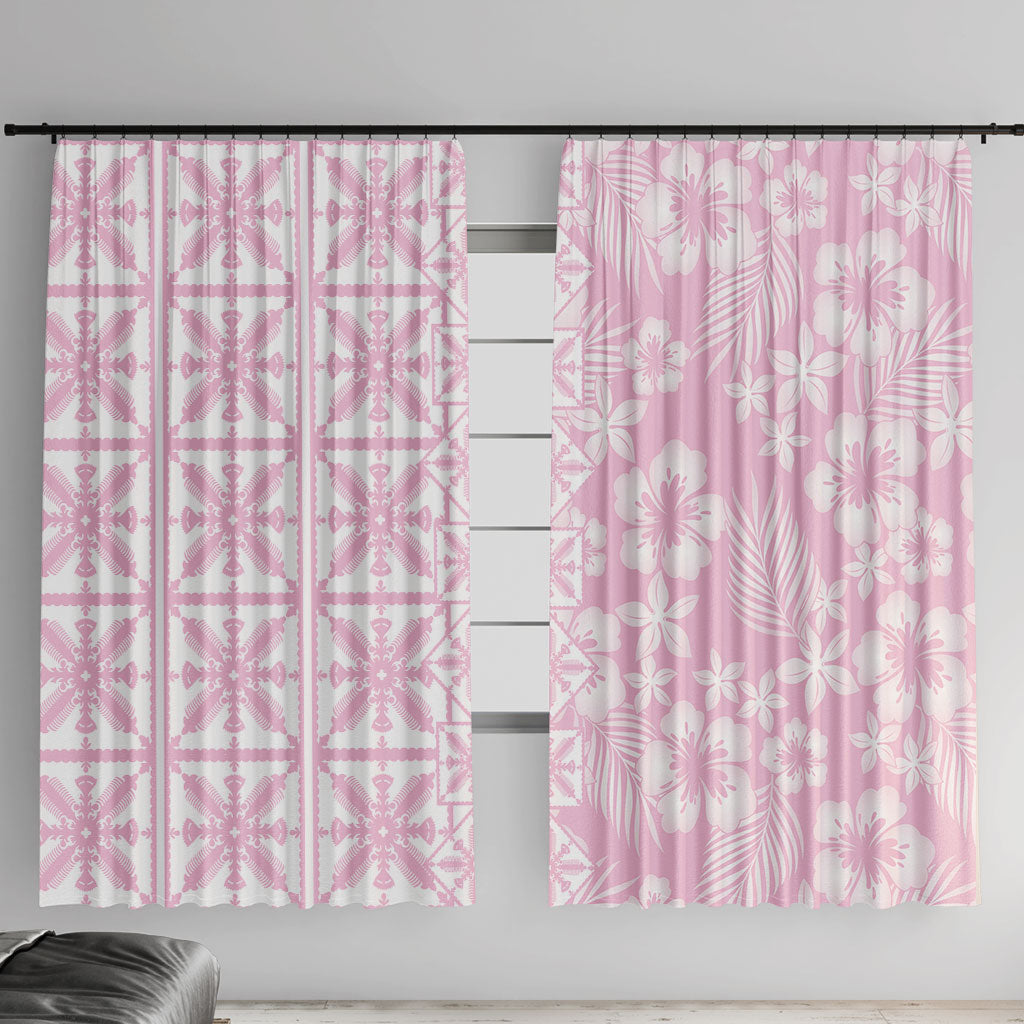 Pastel Pink Kahili Quilt Hawaii Window Curtain Tropical Flower Seamless Half Style