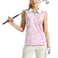 Pastel Pink Kahili Quilt Hawaii Women Sleeveless Polo Shirt Tropical Flower Seamless Half Style