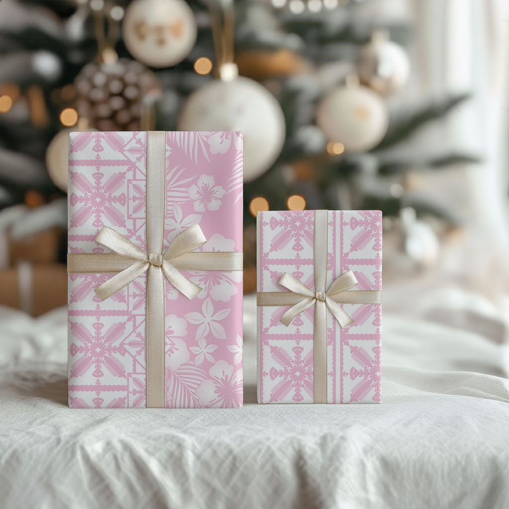 Pastel Pink Kahili Quilt Hawaii Wrapping Paper Tropical Flower Seamless Half Style