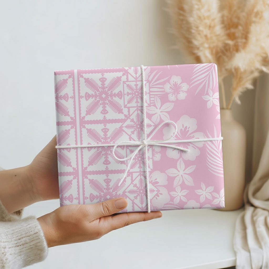Pastel Pink Kahili Quilt Hawaii Wrapping Paper Tropical Flower Seamless Half Style