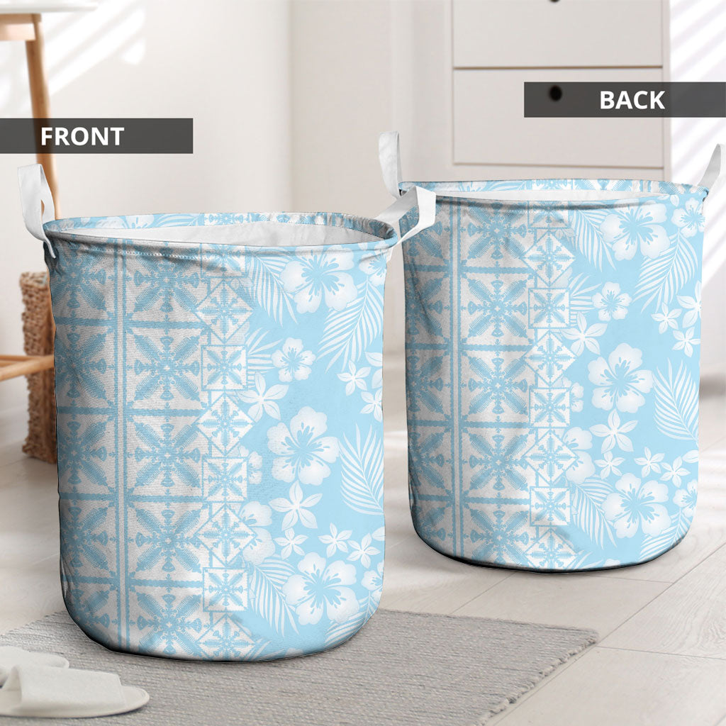 Pastel Blue Kahili Quilt Hawaii Laundry Basket Tropical Flower Seamless Half Style