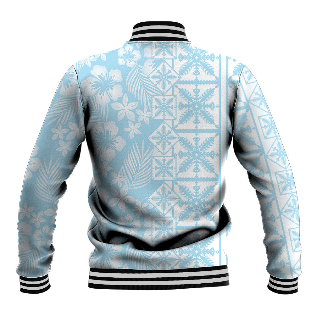 Pastel Blue Kahili Quilt Hawaii Baseball Jacket Tropical Flower Seamless Half Style