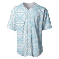 Pastel Blue Kahili Quilt Hawaii Baseball Jersey Tropical Flower Seamless Half Style