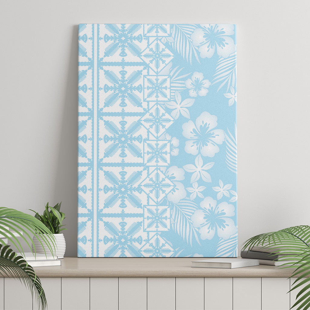 Pastel Blue Kahili Quilt Hawaii Canvas Wall Art Tropical Flower Seamless Half Style