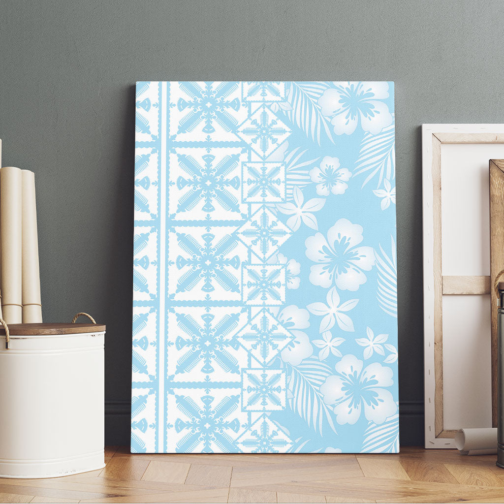 Pastel Blue Kahili Quilt Hawaii Canvas Wall Art Tropical Flower Seamless Half Style