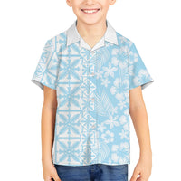 Pastel Blue Kahili Quilt Hawaii Family Matching Mermaid Dress and Hawaiian Shirt Tropical Flower Seamless Half Style