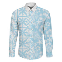 Pastel Blue Kahili Quilt Hawaii Family Matching Off Shoulder Maxi Dress and Hawaiian Shirt Tropical Flower Seamless Half Style