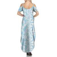 Pastel Blue Kahili Quilt Hawaii Family Matching Summer Maxi Dress and Hawaiian Shirt Tropical Flower Seamless Half Style