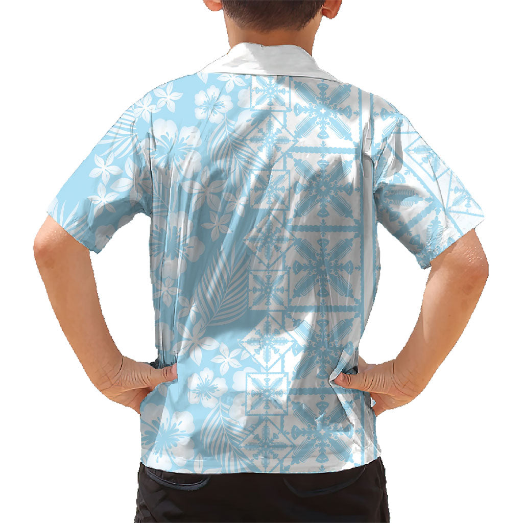 Pastel Blue Kahili Quilt Hawaii Family Matching Tank Maxi Dress and Hawaiian Shirt Tropical Flower Seamless Half Style
