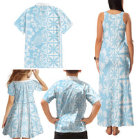 Pastel Blue Kahili Quilt Hawaii Family Matching Tank Maxi Dress and Hawaiian Shirt Tropical Flower Seamless Half Style