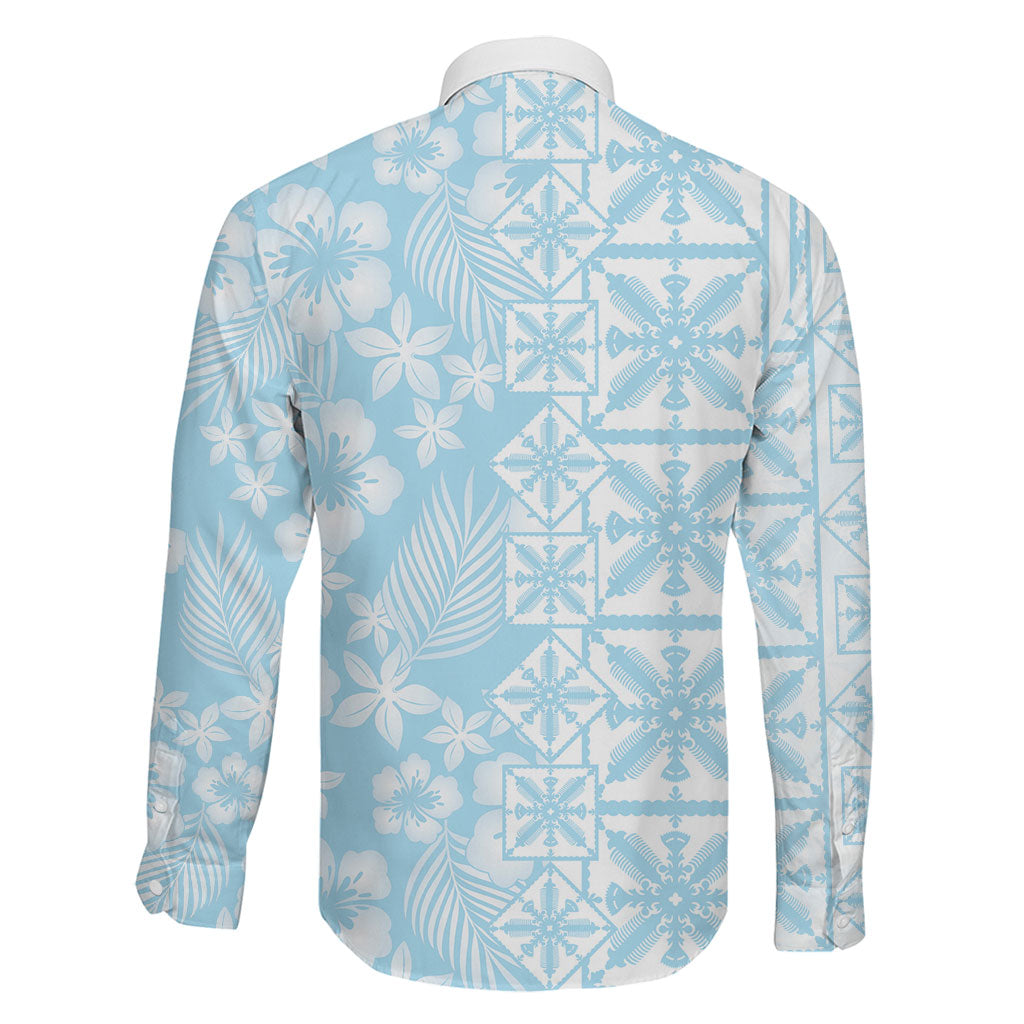Pastel Blue Kahili Quilt Hawaii Family Matching Tank Maxi Dress and Hawaiian Shirt Tropical Flower Seamless Half Style