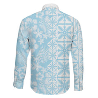 Pastel Blue Kahili Quilt Hawaii Family Matching Tank Maxi Dress and Hawaiian Shirt Tropical Flower Seamless Half Style