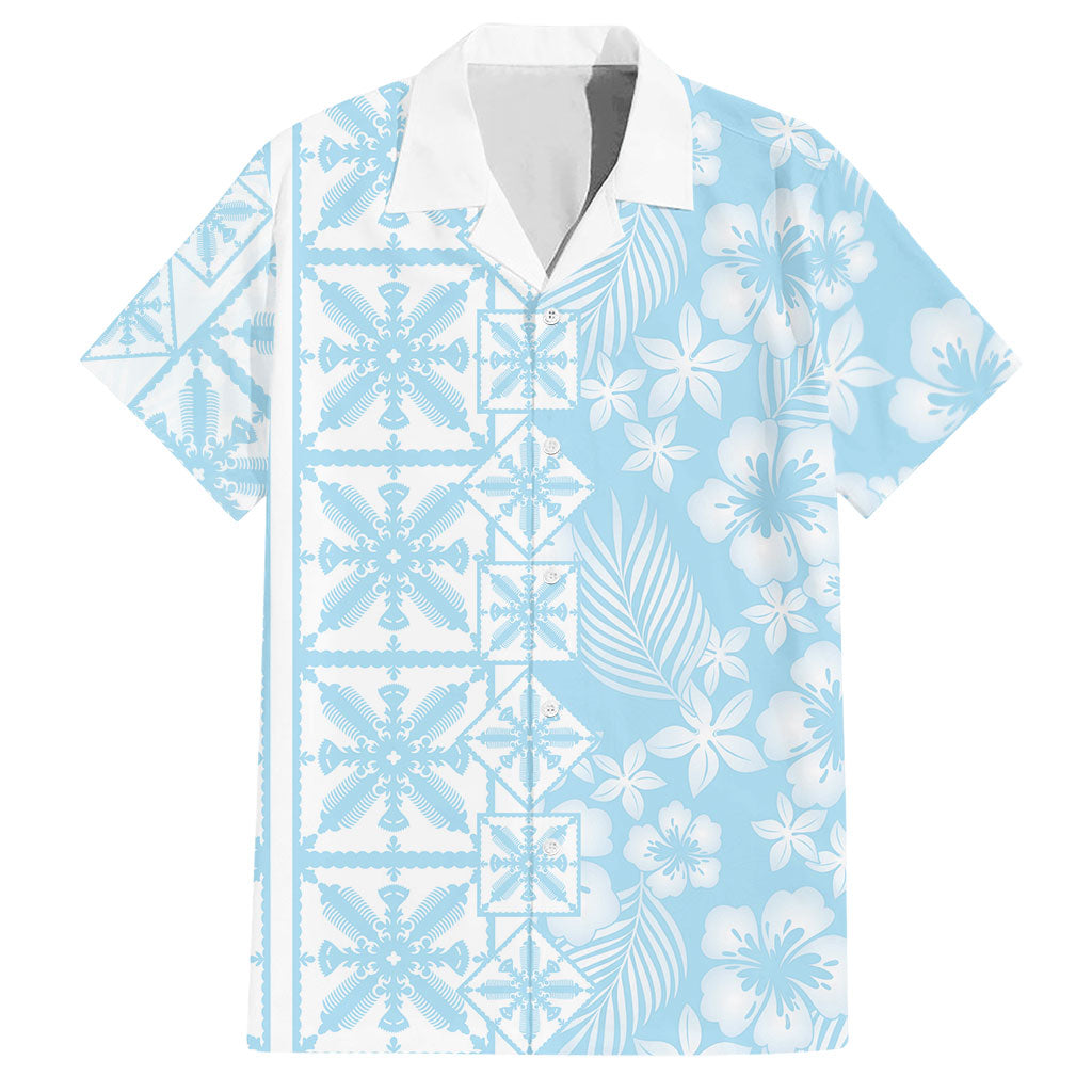 Pastel Blue Kahili Quilt Hawaii Hawaiian Shirt Tropical Flower Seamless Half Style