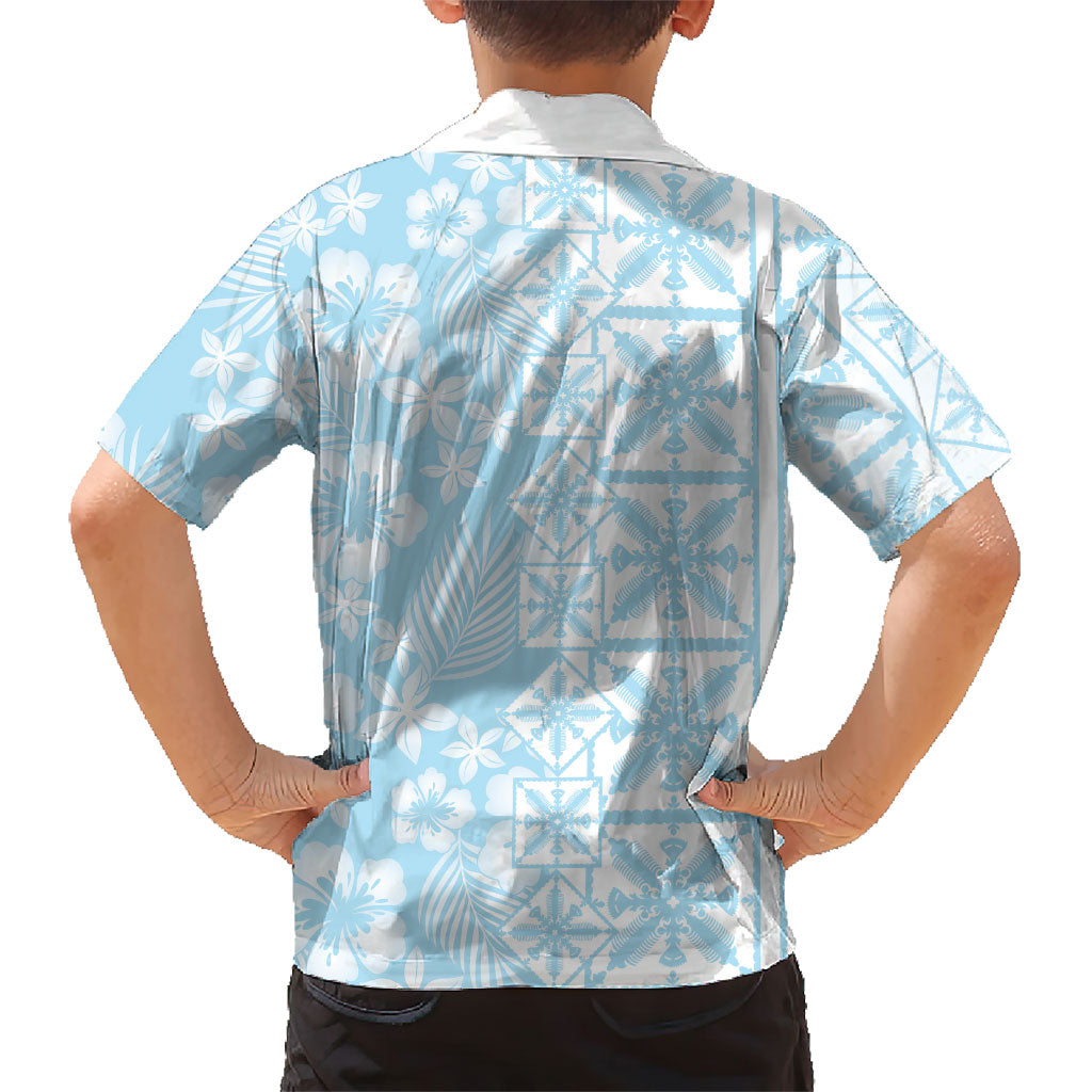 Pastel Blue Kahili Quilt Hawaii Hawaiian Shirt Tropical Flower Seamless Half Style