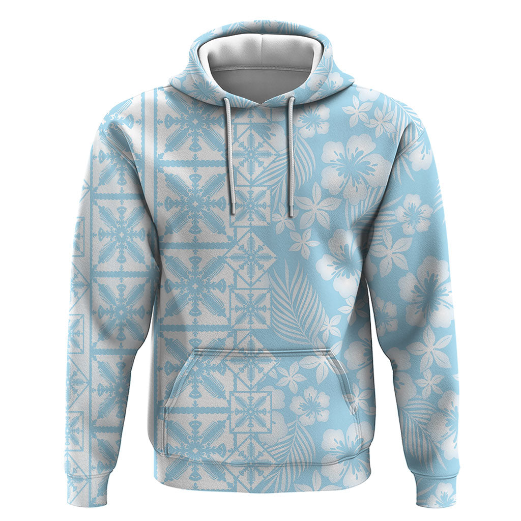 Pastel Blue Kahili Quilt Hawaii Hoodie Tropical Flower Seamless Half Style