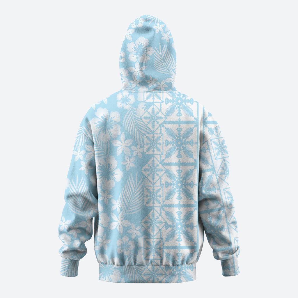 Pastel Blue Kahili Quilt Hawaii Hoodie Tropical Flower Seamless Half Style