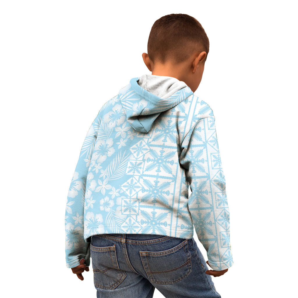 Pastel Blue Kahili Quilt Hawaii Kid Hoodie Tropical Flower Seamless Half Style