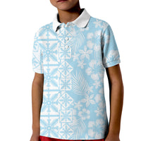 Pastel Blue Kahili Quilt Hawaii Kid Polo Shirt Tropical Flower Seamless Half Style