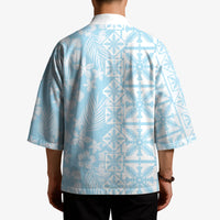 Pastel Blue Kahili Quilt Hawaii Kimono Tropical Flower Seamless Half Style