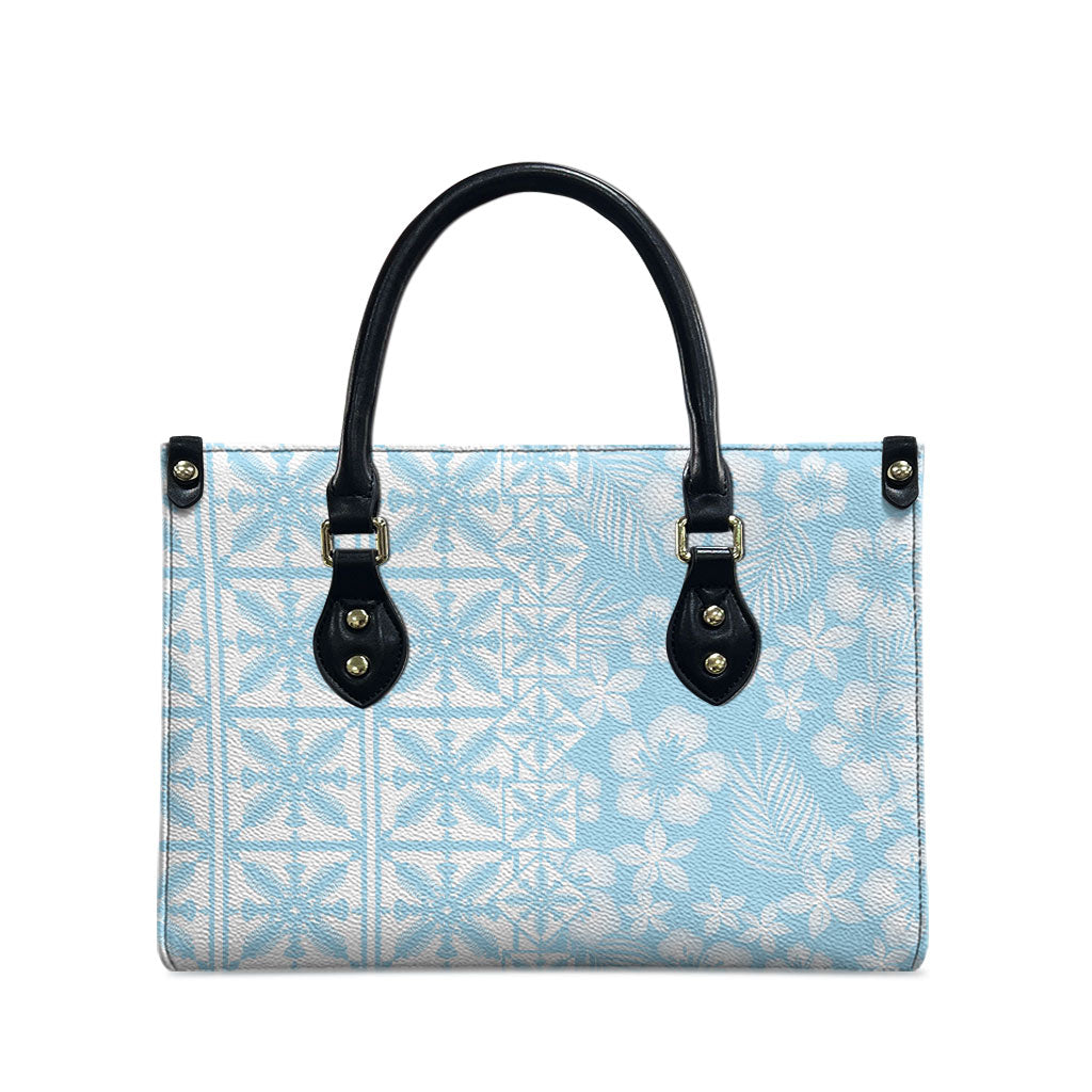 Pastel Blue Kahili Quilt Hawaii Leather Bag Tropical Flower Seamless Half Style