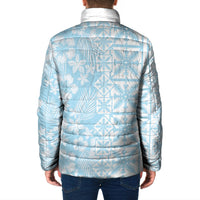 Pastel Blue Kahili Quilt Hawaii Padded Jacket Tropical Flower Seamless Half Style