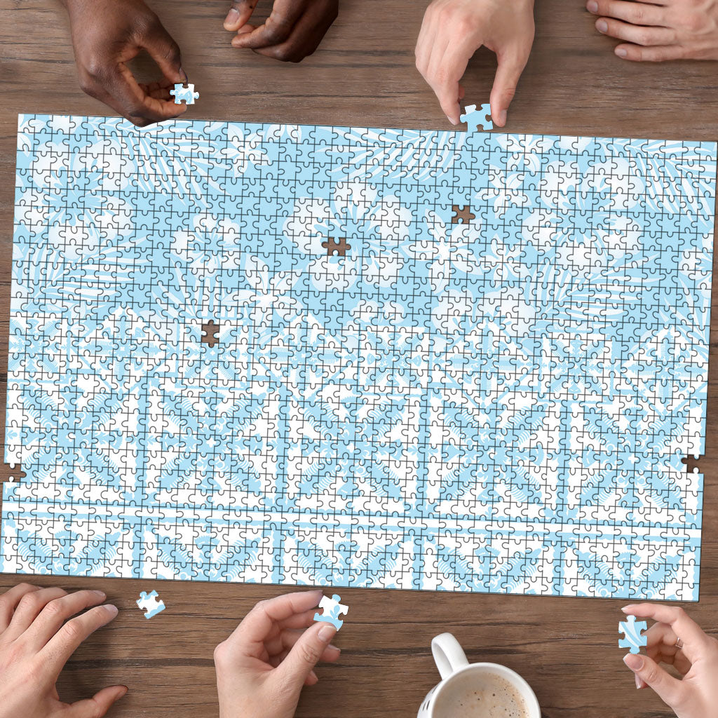 Pastel Blue Kahili Quilt Hawaii Puzzle Tropical Flower Seamless Half Style