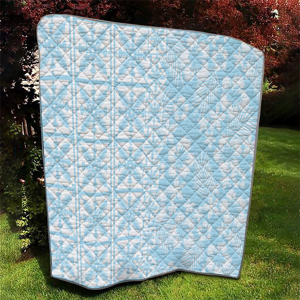 Pastel Blue Kahili Quilt Hawaii Quilt Tropical Flower Seamless Half Style