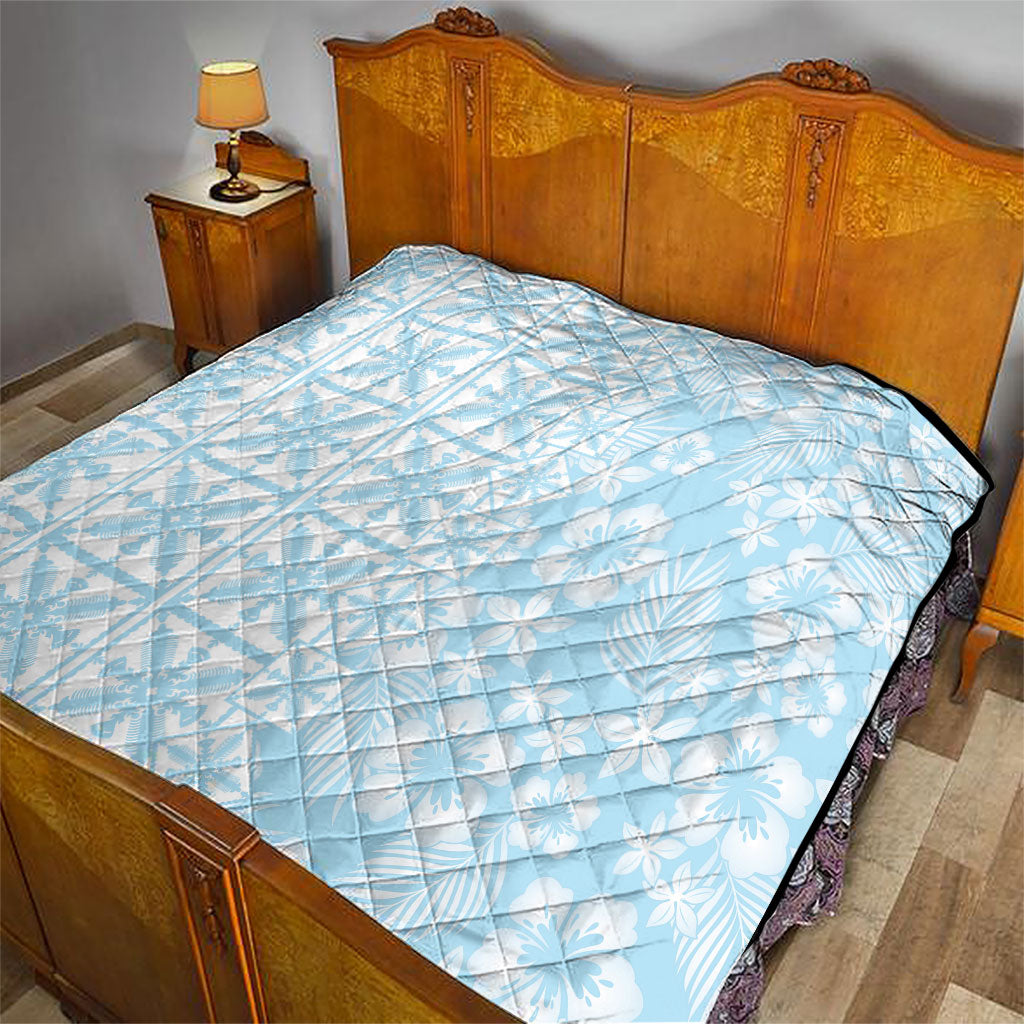 Pastel Blue Kahili Quilt Hawaii Quilt Tropical Flower Seamless Half Style