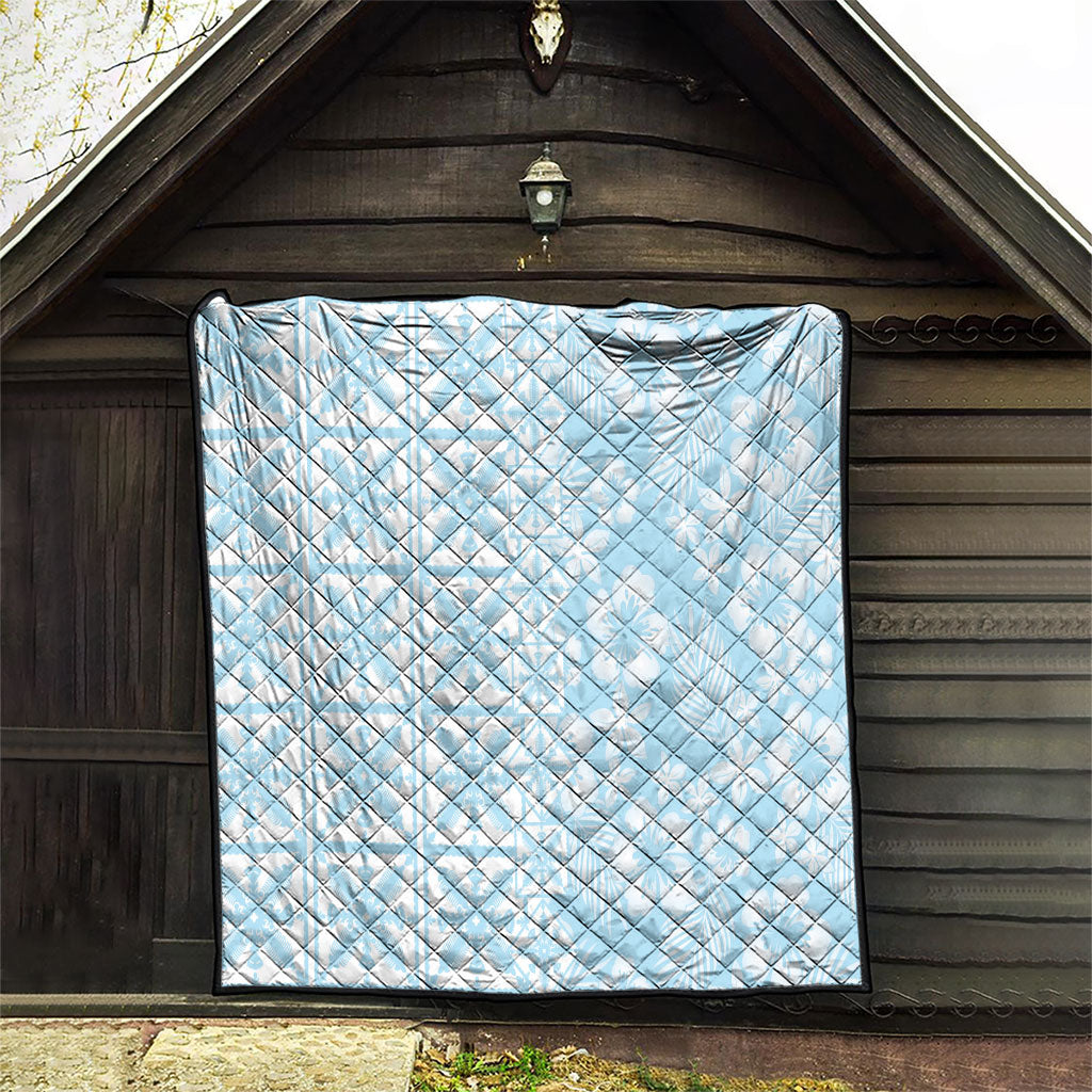 Pastel Blue Kahili Quilt Hawaii Quilt Tropical Flower Seamless Half Style