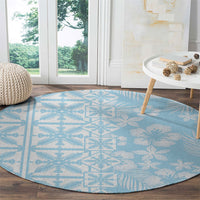 Pastel Blue Kahili Quilt Hawaii Round Carpet Tropical Flower Seamless Half Style