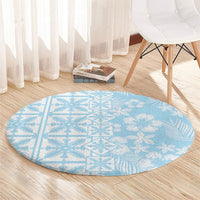 Pastel Blue Kahili Quilt Hawaii Round Carpet Tropical Flower Seamless Half Style