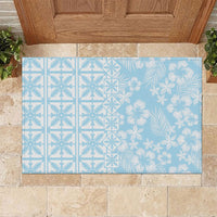 Pastel Blue Kahili Quilt Hawaii Rubber Doormat Tropical Flower Seamless Half Style