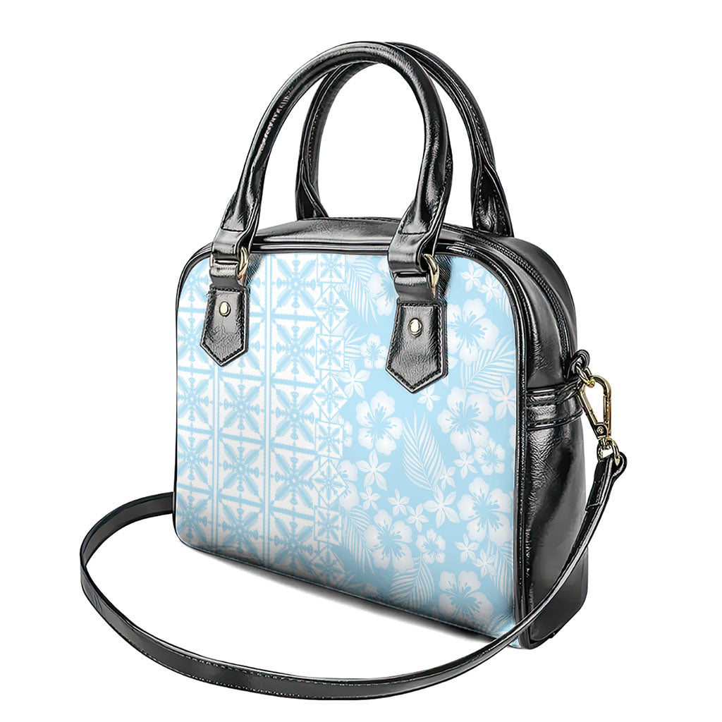 Pastel Blue Kahili Quilt Hawaii Shoulder Handbag Tropical Flower Seamless Half Style