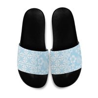 Pastel Blue Kahili Quilt Hawaii Slide Sandals Tropical Flower Seamless Half Style