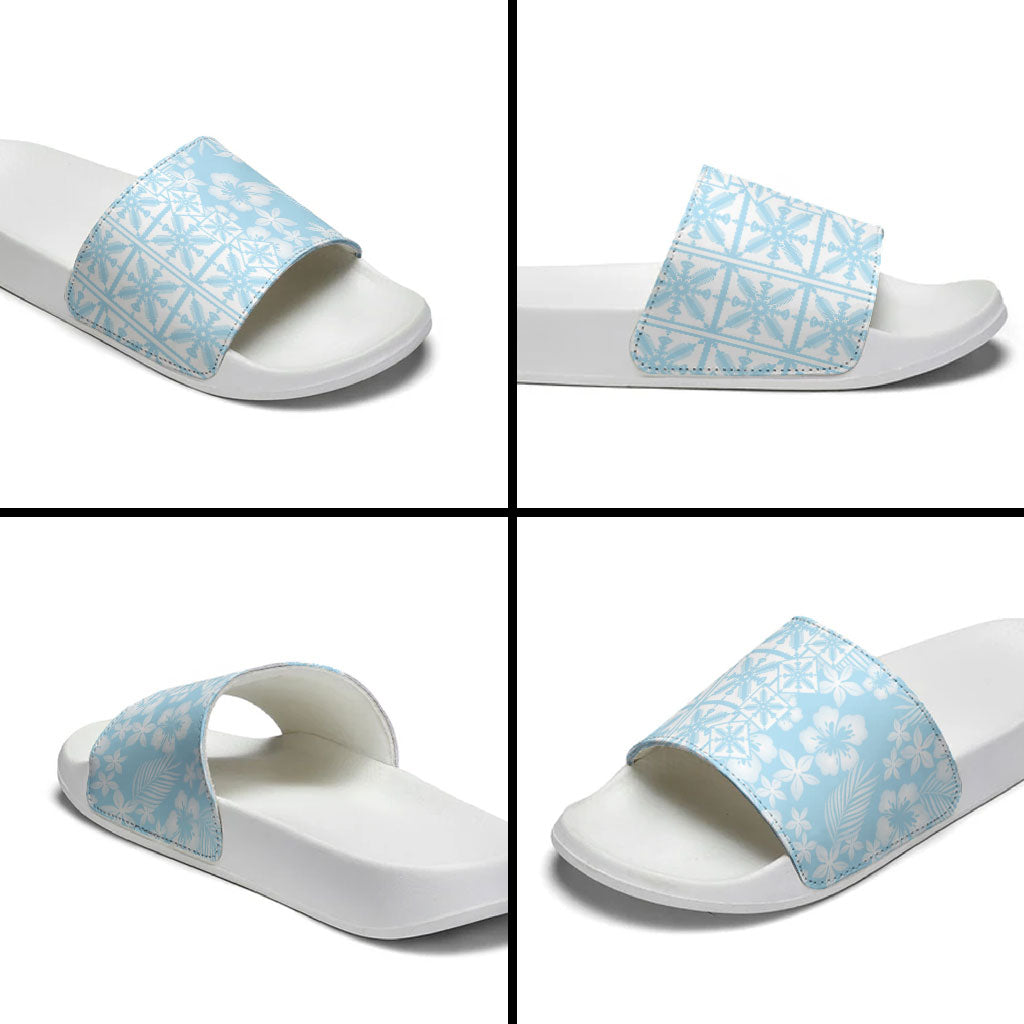 Pastel Blue Kahili Quilt Hawaii Slide Sandals Tropical Flower Seamless Half Style