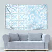 Pastel Blue Kahili Quilt Hawaii Tapestry Tropical Flower Seamless Half Style