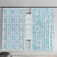 Pastel Blue Kahili Quilt Hawaii Window Curtain Tropical Flower Seamless Half Style